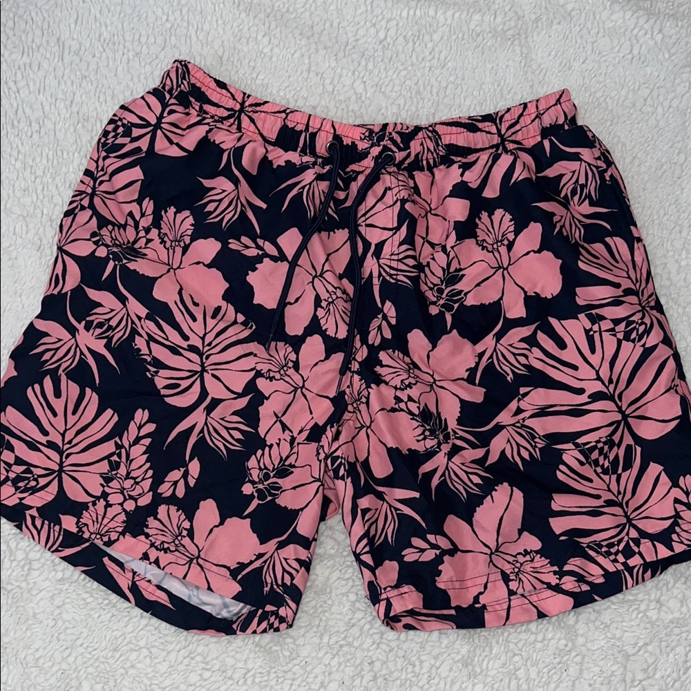 Club Room Pink and Navy Blue Floral Swim Trunks Size Medium